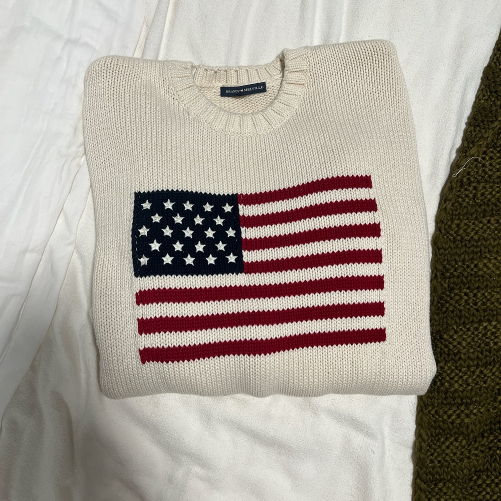 Brandy Melville Cream Sweater with American Flag